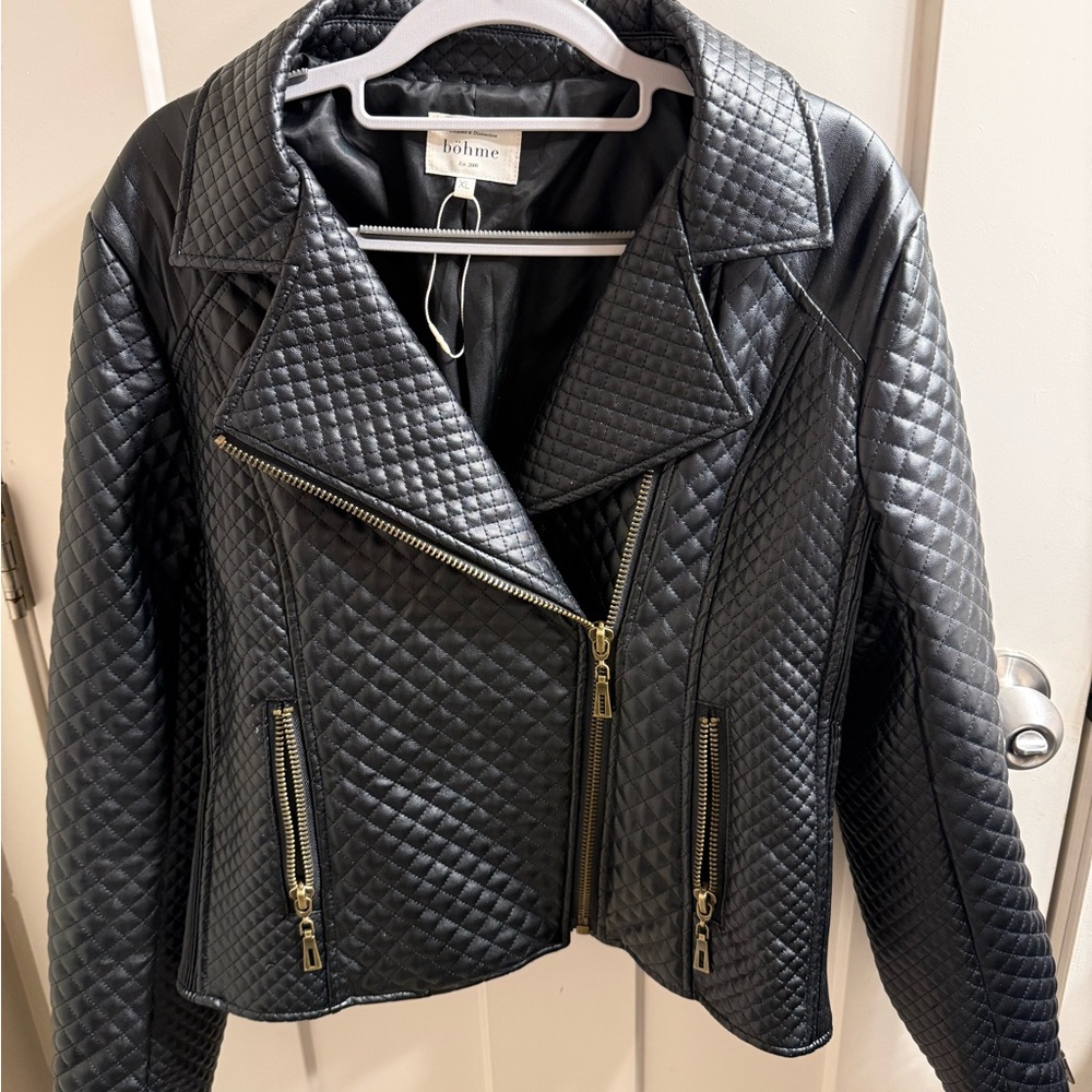Bohme Black Quilted Moto Jacket with Gold Zippers